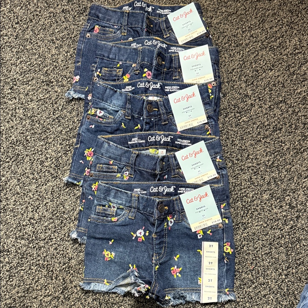 5 pack bundle Cat & Jack Blue Denim Shorts with Floral Design